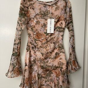 Selfie Leslie Cream and Brown Fit and Flare Bell Sleeve Dress